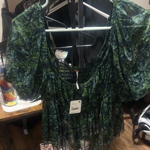 NWT Free people Green Printed Blouse